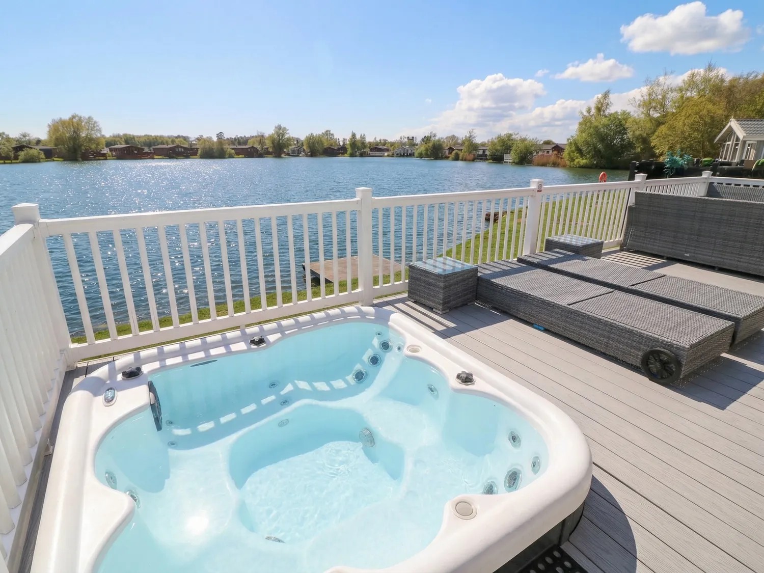 Hot tub overlooking lake